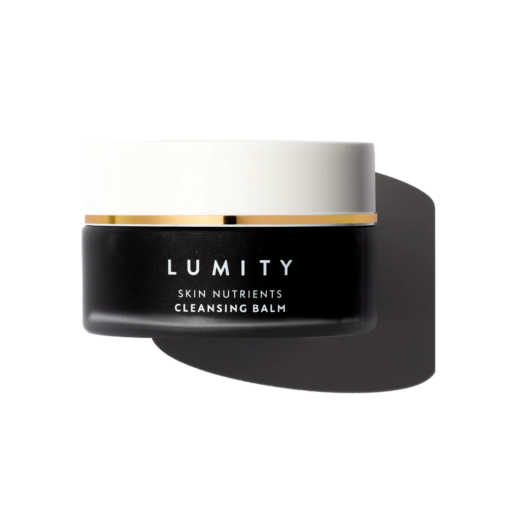 Black and white luxury skincare container for nutrient-rich 4-in-1 facial cleanse with gold accent strip