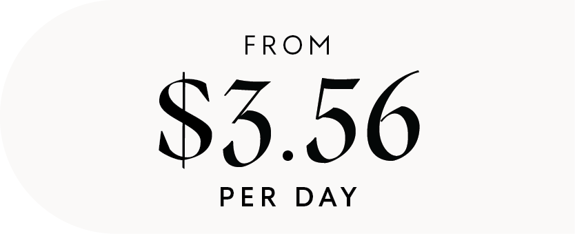 Text displaying 'From $3.56 per day' on a white background