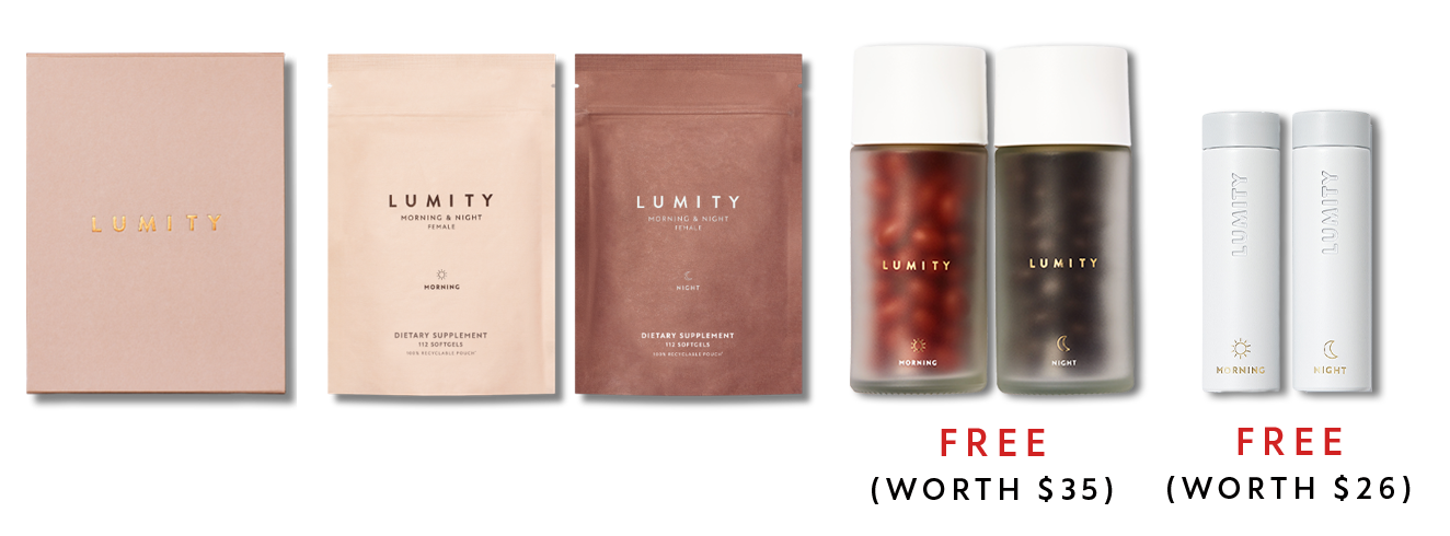 Lumity Female Supplement 4 Week Starter Kit with Free Travel Cases