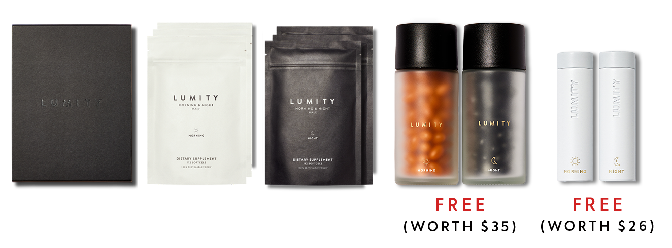 Lumity Morning & Night supplement 12 week starter kit & Free Travel Cases